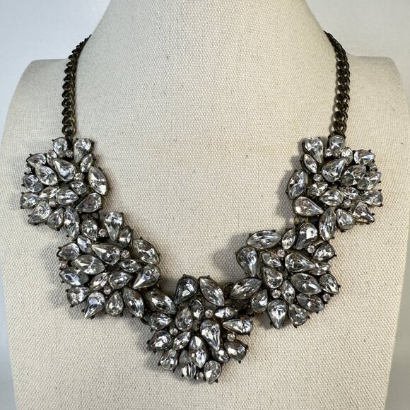 Sugarfix Chunky Rhinestone Bib Necklace Statement Silver Tone Adjustable - Picture 1 of 12